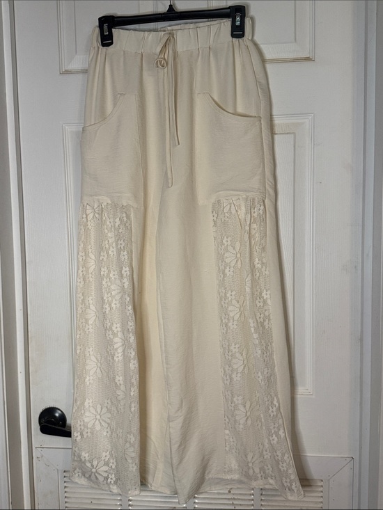 POL Pants - POL Wide Leg Lace Panel Pants - Cream